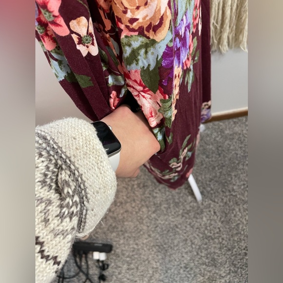 COPY - ODDY Burgundy Floral Knit Jersey Bohemian Open Cardigan Made in USA 3XL - Picture 4 of 7